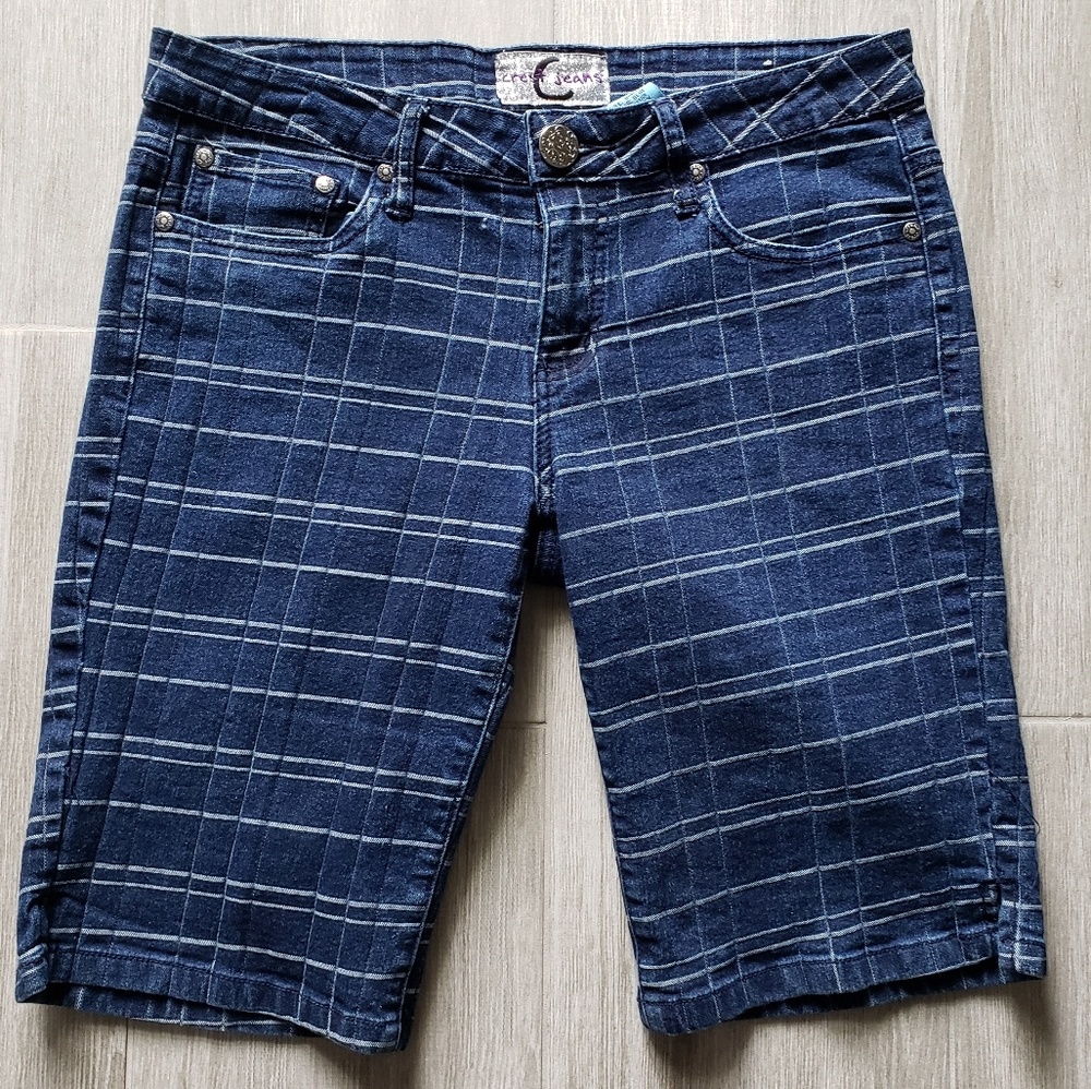 Crest Jeans Blue Plaid Bermuda Shorts Size 13/14